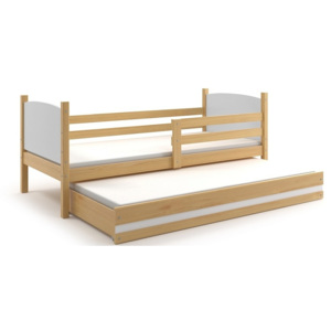 Detská posteľ s prístilkou BOBÍK 2, 90x200, borovica/biela