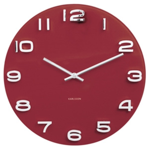 Karlsson Sklenené nástenné hodiny - Karlsson Vintage Red Round, OE 35 cm