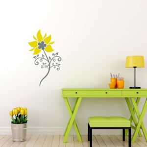 GLIX Květinová dekorace - samolepka na zeď Šedá a žltá 30 x 55 cm