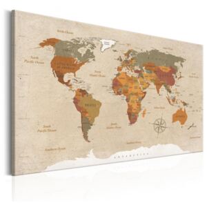 Obraz na plátne Bimago - World Map: Beige Chic 60x40 cm