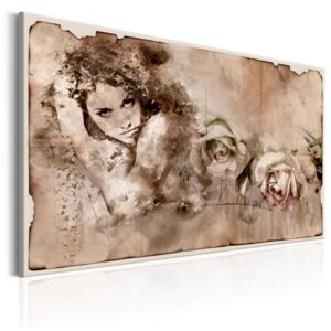 Obraz na plátne Bimago - Retro Style: Woman and Roses 60x40 cm