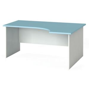 Ergonomický kancelársky pracovný stôl 160 x 120 cm, biela/azúrová, pravý
