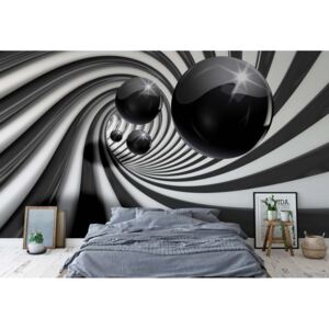 Fototapeta - 3D Swirl Tunnel Black Balls Vliesová tapeta - 254x184 cm
