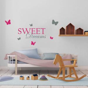 GLIX Sweet dreams - nálepka na stenu Šedá a růžová 120 x 60 cm