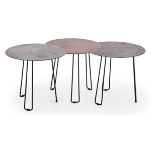 HALMAR Triple okrúhly konferenčný stolík (3 ks) sivá / hnedá / čierna