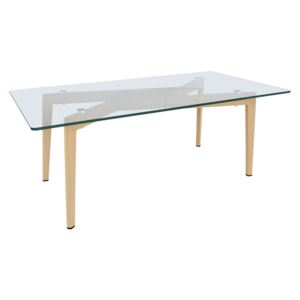 Jedálenský stôl, sklo/kov s úpravou buk, PEDREK Typ 3