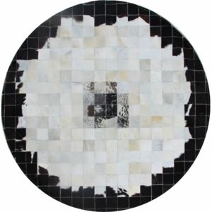 Luxusný kožený koberec, čierna/béžová/biela, patchwork, 150x150, KOŽA TYP 9