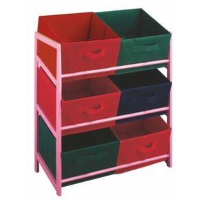 Viacúčelová komoda s úložnými boxami z látky, ružový rám/farebné boxy, COLOR 96