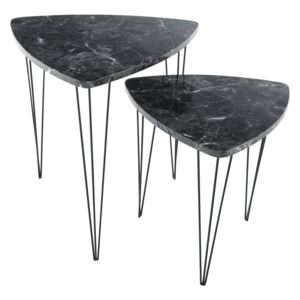 Set 2 konferenčných stolíkov, vzor čierny mramor/čierny kov, STOFOL