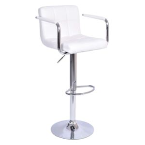 Barová stolička, biela ekokoža/chróm, LEORA NEW