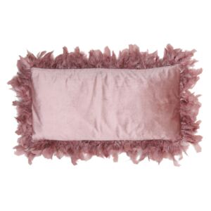 Ružový zamatový vankúš s pierkami Plumas - 60 * 30 cm