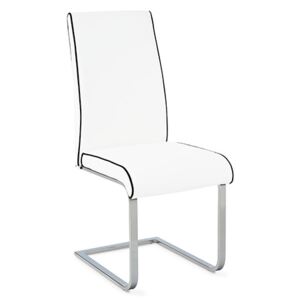 Jedálenská stolička B989 WT - chróm / koženka biela s čiernou paspulou