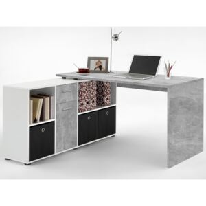 Písací stôl s regálom Lex, šedý betón/biela