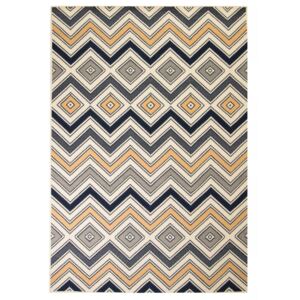 Moderný koberec, zigzag dizajn, 80x150 cm, hnedý/čierny/modrý