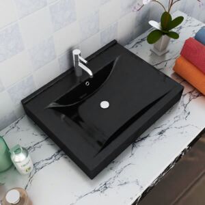 Luxusné obdĺžnikové keramické umývadlo, čierne s otvorom na batériu 60 x 46 cm