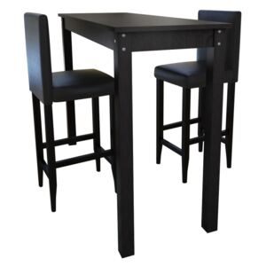 Barový stôl s 2 barovými stoličkami, čierny