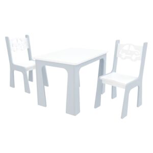 Stol + dve stoličky auta bielo-šedá