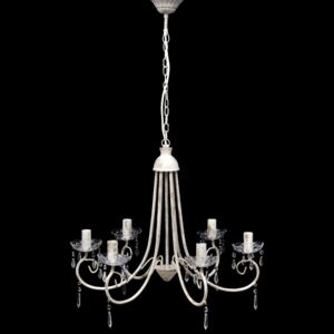 Krištáľový visiaci luster, elegantný, biely so 6 objímkami na žiarovky