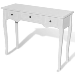 Konzolový stolík s 3 zásuvkami, biely