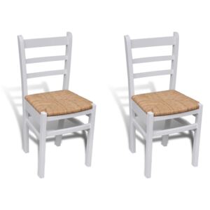 Jedálenské stoličky 2 ks, biele, borovicové drevo a rákosie
