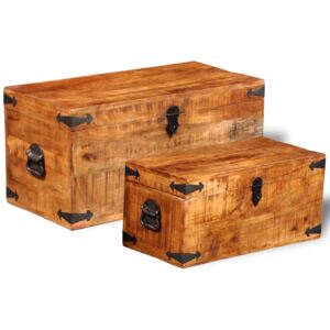 Súprava skladovacích truhlíc, 2 kusy, surové mangové drevo