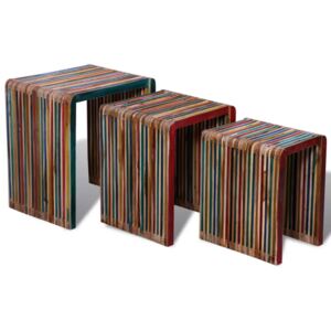 Stohovateľné stolíky, 3 kusy, farebné, recyklované tíkové drevo