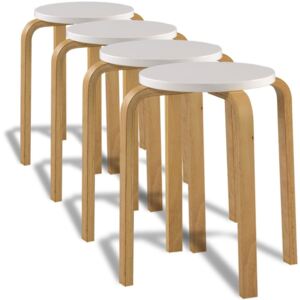 Barové stoličky 4 ks, biele, ohýbané drevo