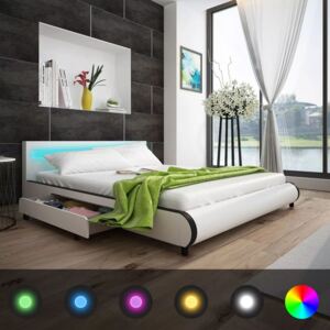 Biela posteľ z umelej kože s LED pásom a 2 zásuvkami 180 cm
