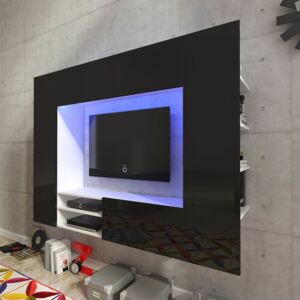 Čierne zábavné centrum/TV stena s vysokým leskom, LED, 169,2 cm