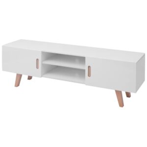 Lesklý stolík pod TV z MDF, 150x46.5x48.5 cm, biely