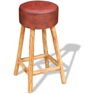 Barová stolička, hnedá, pravá koža