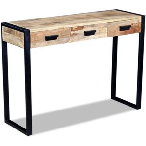 Prístavný stolík s 3 zásuvkami, mangové drevo, 110x35x78 cm