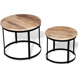 Konferenčný stolík zo surového mangového dreva, 2 ks, okrúhly, 40 cm/50 cm