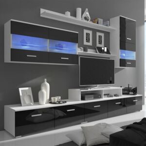 Televízna 7-dielna obývačková zostava nábytku s LED, 250 cm, vysoko-lesklá, čierna
