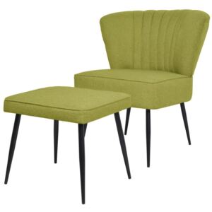 Koktejlová látková stolička s taburetkou, zelená