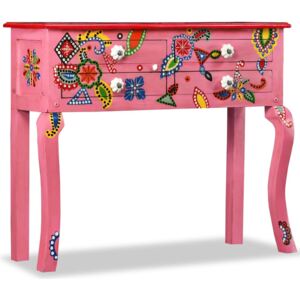 Konzolový stolík, pevné mangovníkové drevo, ružový, ručne maľovaný