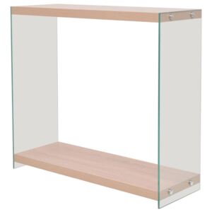 Konzolový stolík s policou, sklo a MDF, dubová farba
