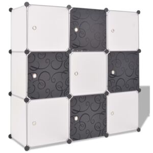 Úložná skrinka v tvare kocky s 9 priečinkami, čierna a biela