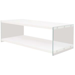Lesklý konferenčný stolík s policou, sklo a MDF, biely