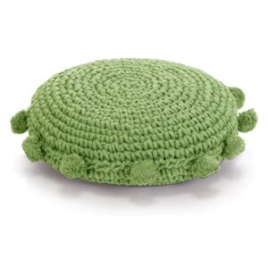 Podlahový vankúš, okrúhly, pletená bavlna, 45 cm, zelený