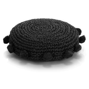 Okrúhly pletený podlahový vankúš, 45 cm, čierny
