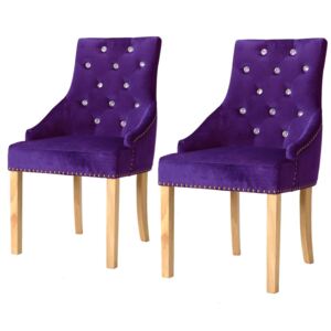 Jedálenské stoličky, 2 ks, masívne dubové drevo a zamat, purpurové