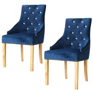 Jedálenské stoličky, 2 ks, masívne dubové drevo a zamat, modré