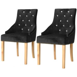 Jedálenské stoličky, 2 ks, masívne dubové drevo a zamat, čierne