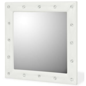 Nástenné zrkadlo z lesklej umelej kože, 60x60 cm, biele