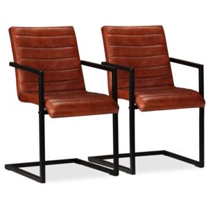 Jedálenské stoličky 2 ks, pravá koža, hnedé