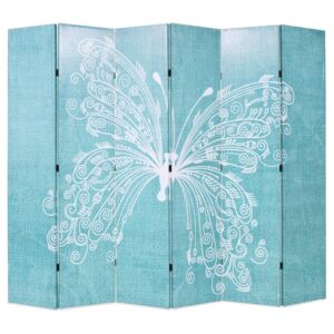 Skladací paraván, 228x170 cm, potlač s motýľmi, modrý