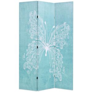 Skladací paraván, 120x170 cm, potlač s motýľmi, modrý