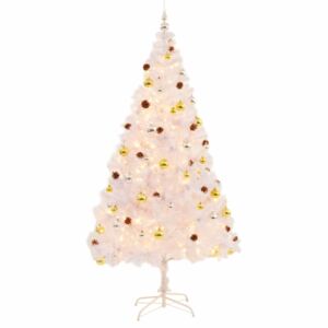 Umelý vianočný stromček s ozdobami a LED diódami 210 cm biely