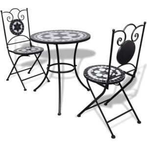 Bistro stolík čierno bielej farby 60 cm s 2 stoličkami